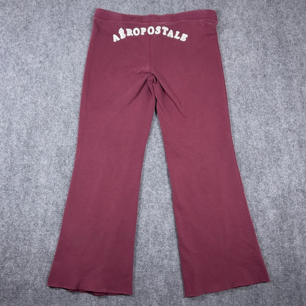 Y2K Aeropostale Sweatpants Women Large Burgundy Flare Logo Drawstring Fleece